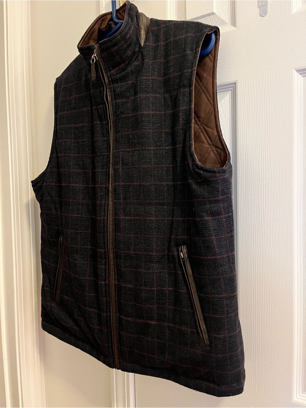 Johnston & Murphy Reversible Quilted Vest Brown Plaid Men’s Large - Picture 9 of 10